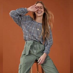 Pilcro Shari plaid smocked top